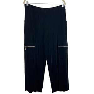 Chicos Travelers Womens Cropped Cargo Pants XL Size 3 Black Pull On Pockets